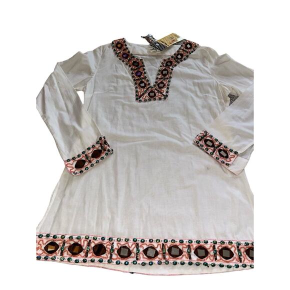 Milly New York Tunic Top NWT white/cream Jewels Mirror Embellished Sz 2 $274 - Picture 7 of 12
